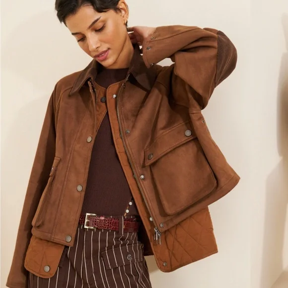 Anthropologie Women’s Brown Faux Suede Twofer Jacket - Medium - Picture 3 of 15